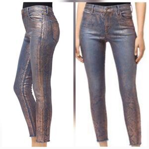 J.brand 32 Alana Rose Gold Metallic Snakeskin Print Jeans High Rise Ankle Skinny